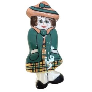 Vintage Signed Susan Paley Ganz Ceramic Hand Painted Tammy Lady Pin Brooch